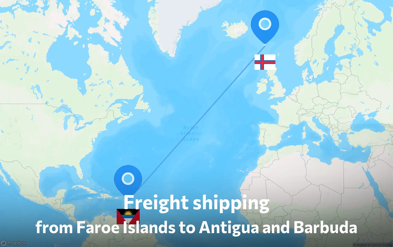 Shipping route from Faroe Islands to Antigua and Barbuda