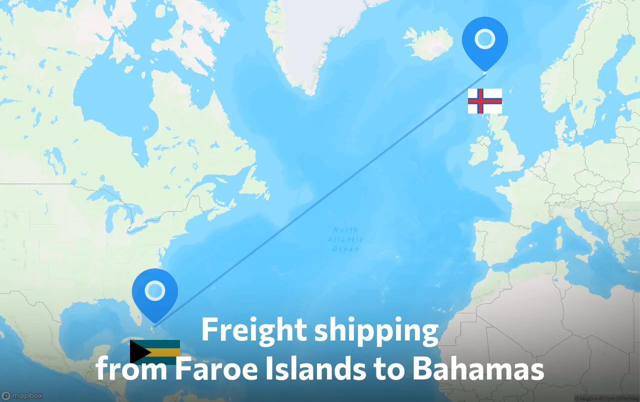 Shipping route from Faroe Islands to Bahamas