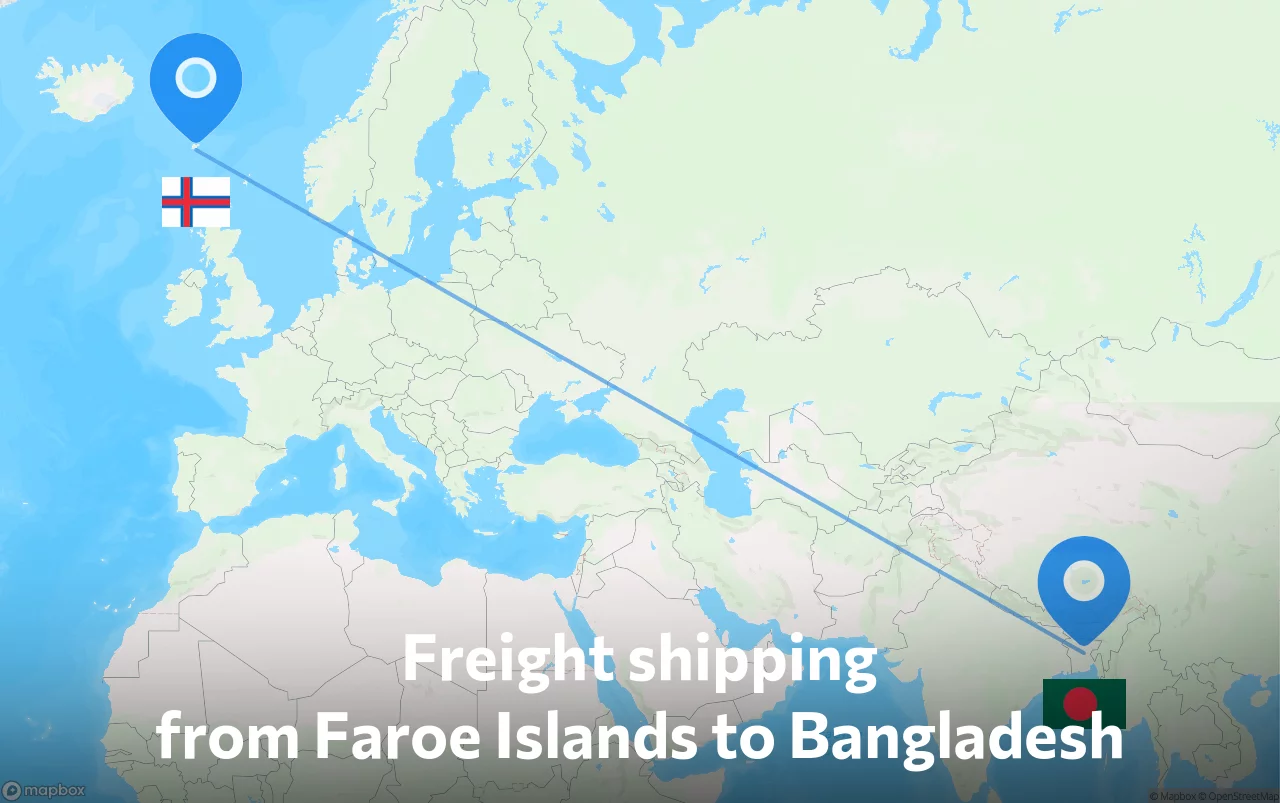 Shipping route from Faroe Islands to Bangladesh