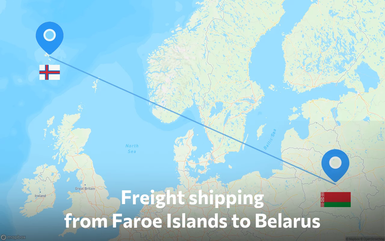 Shipping route from Faroe Islands to Belarus