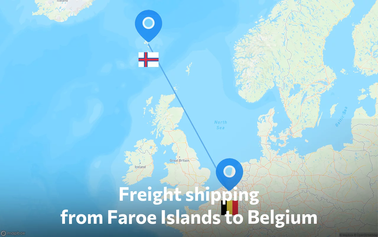 Shipping route from Faroe Islands to Belgium