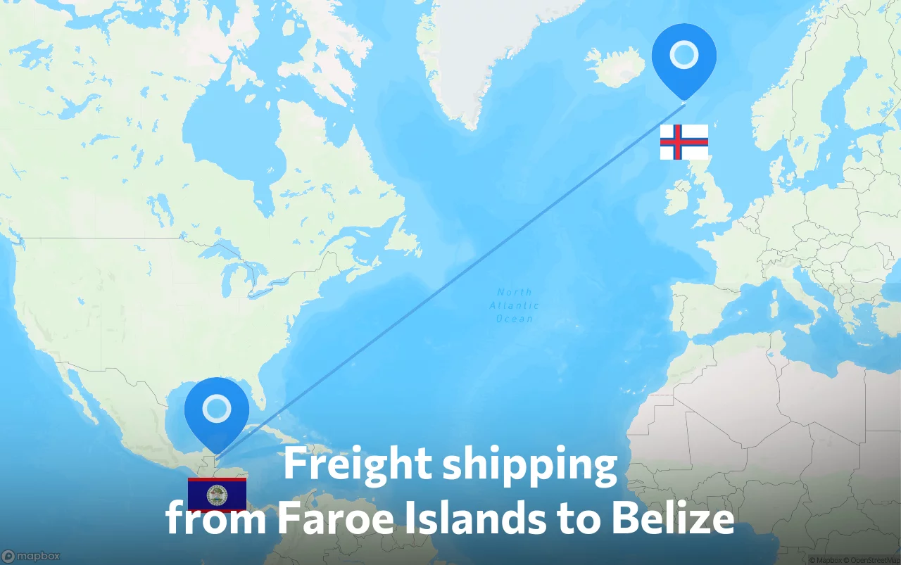 Shipping route from Faroe Islands to Belize