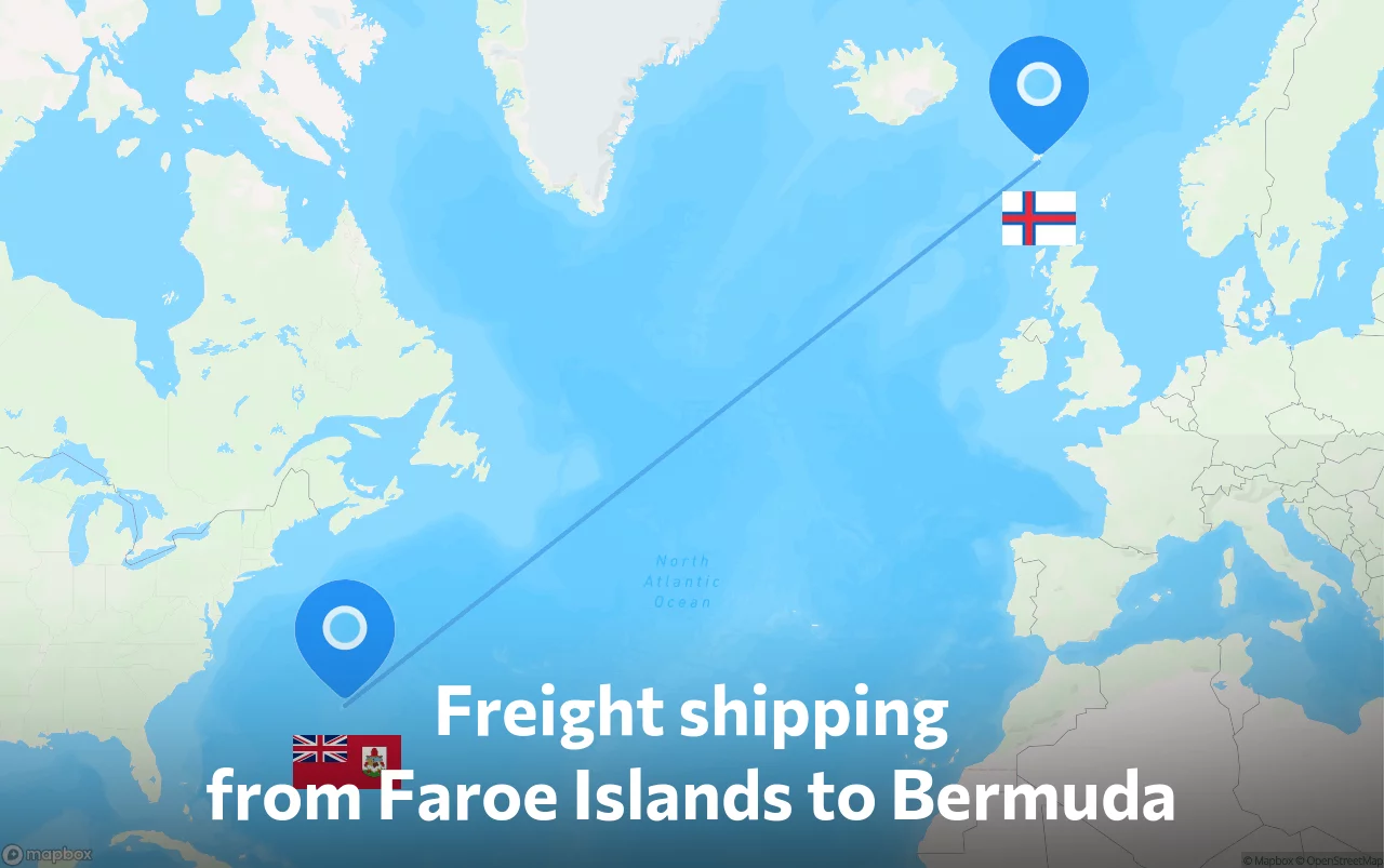 Shipping route from Faroe Islands to Bermuda