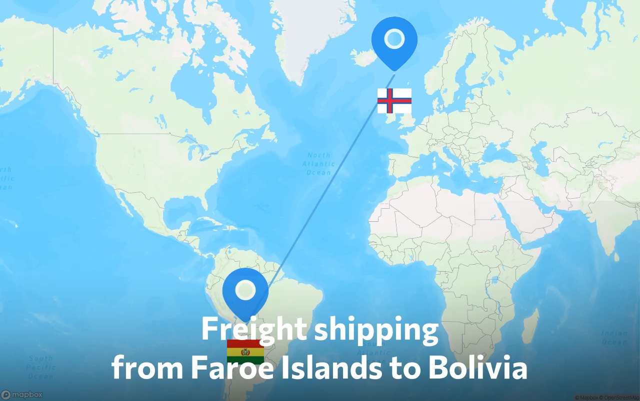 Shipping route from Faroe Islands to Bolivia