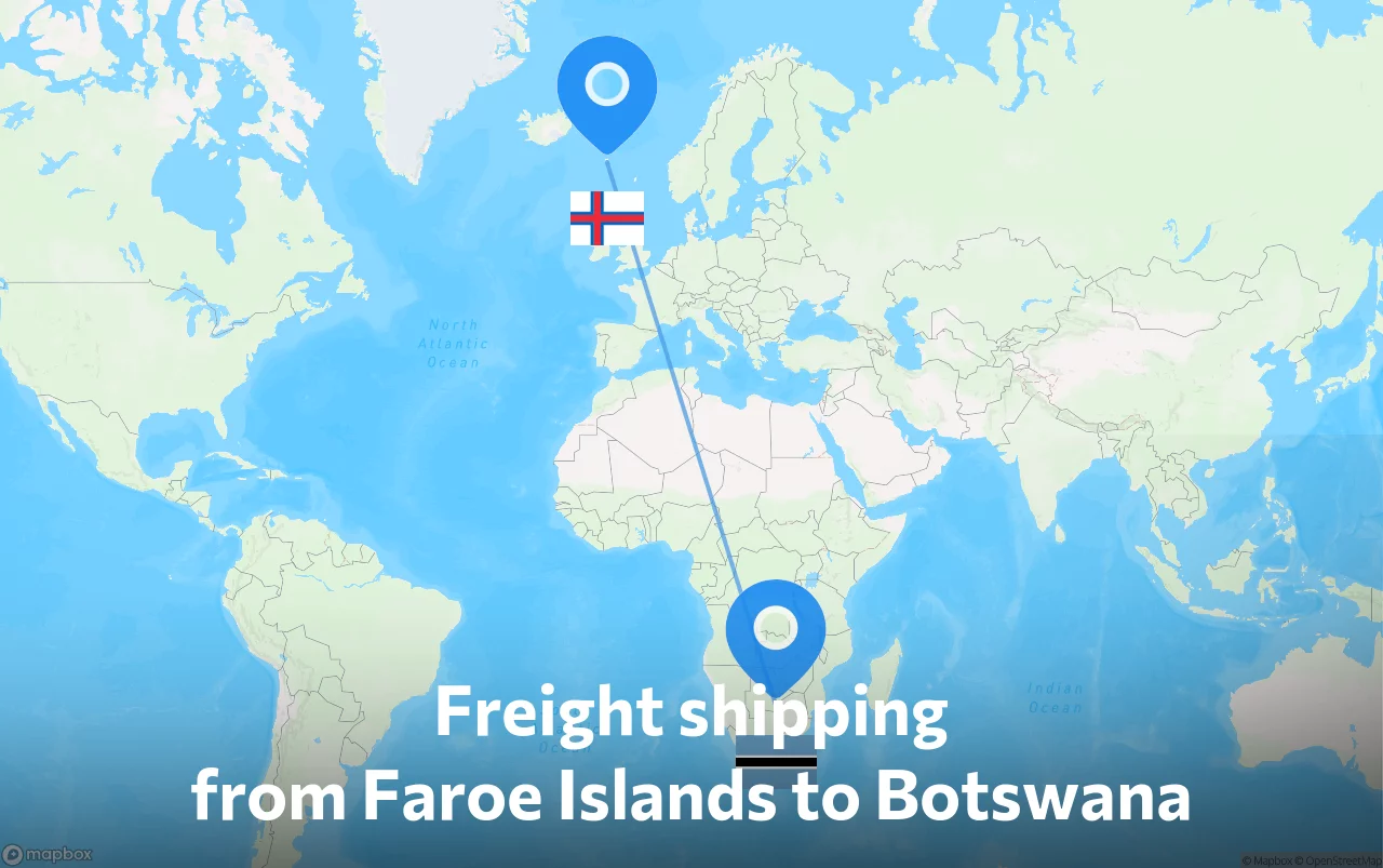 Shipping route from Faroe Islands to Botswana