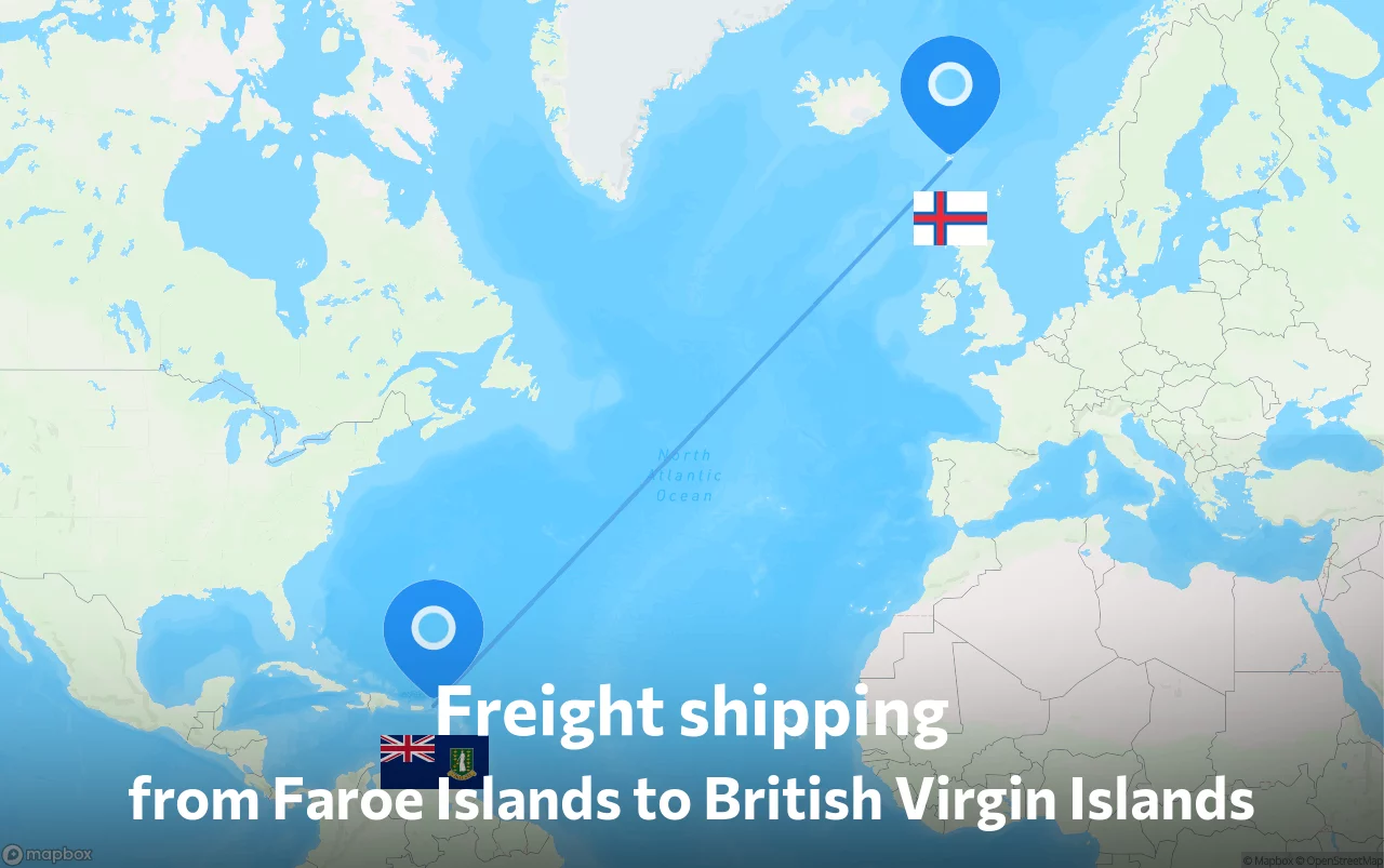 Shipping route from Faroe Islands to British Virgin Islands