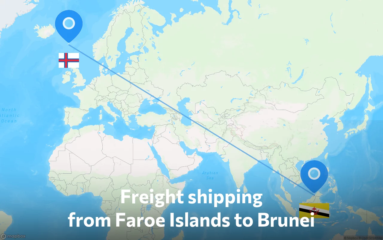 Shipping route from Faroe Islands to Brunei