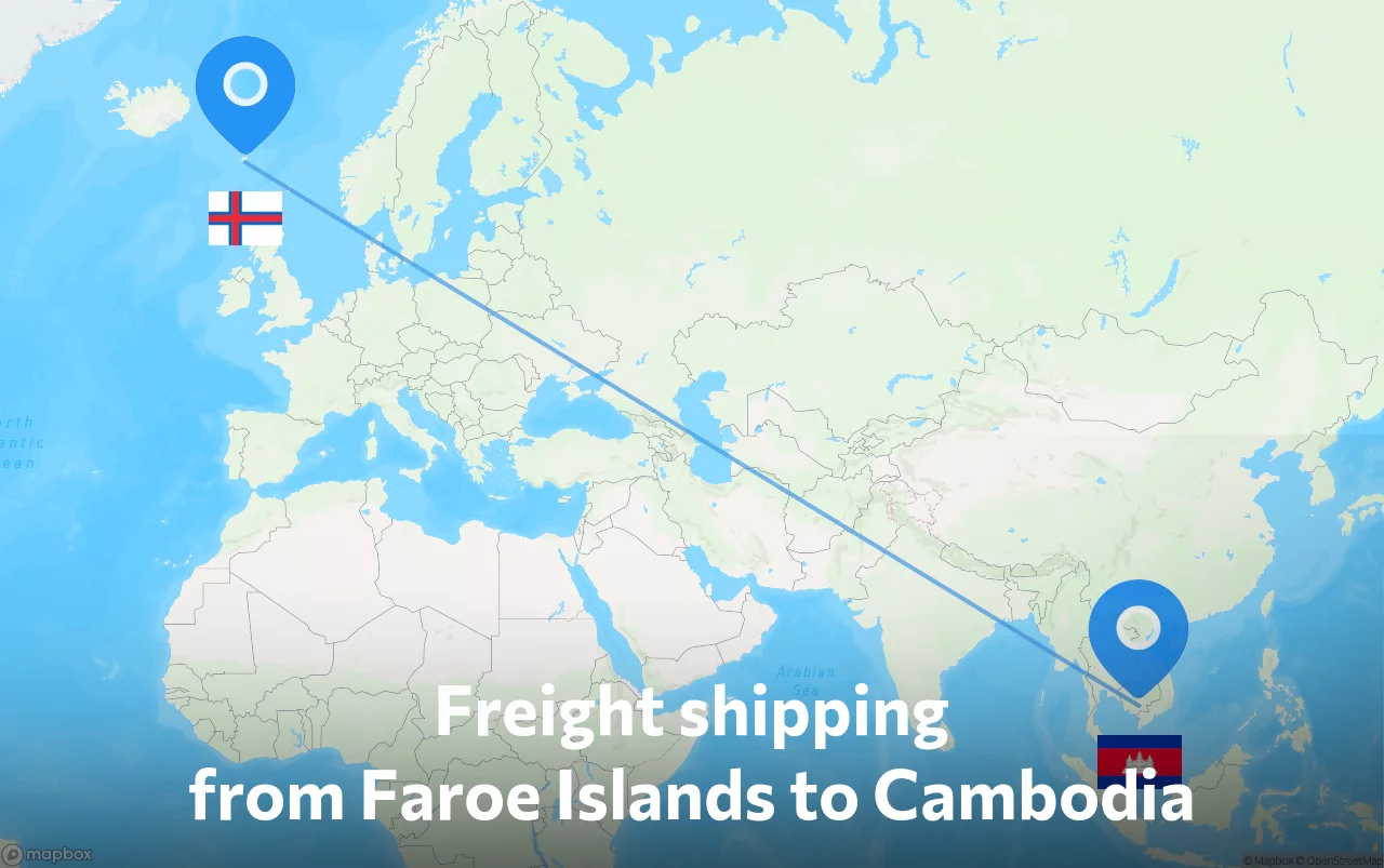 Shipping route from Faroe Islands to Cambodia