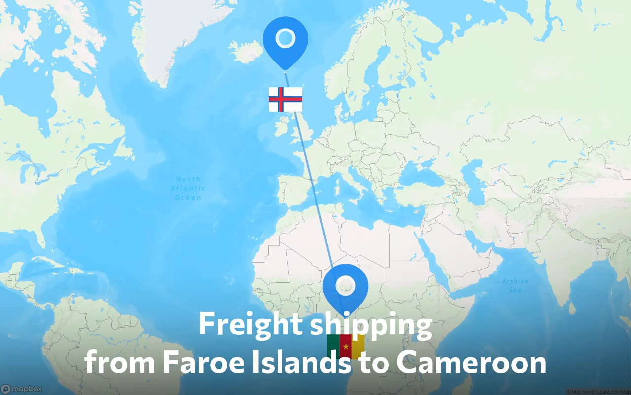 Shipping route from Faroe Islands to Cameroon