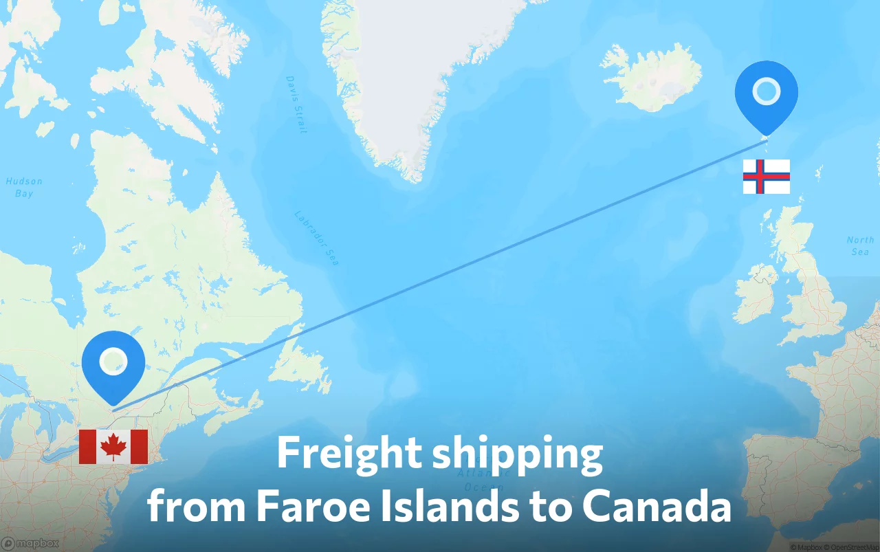 Shipping route from Faroe Islands to Canada