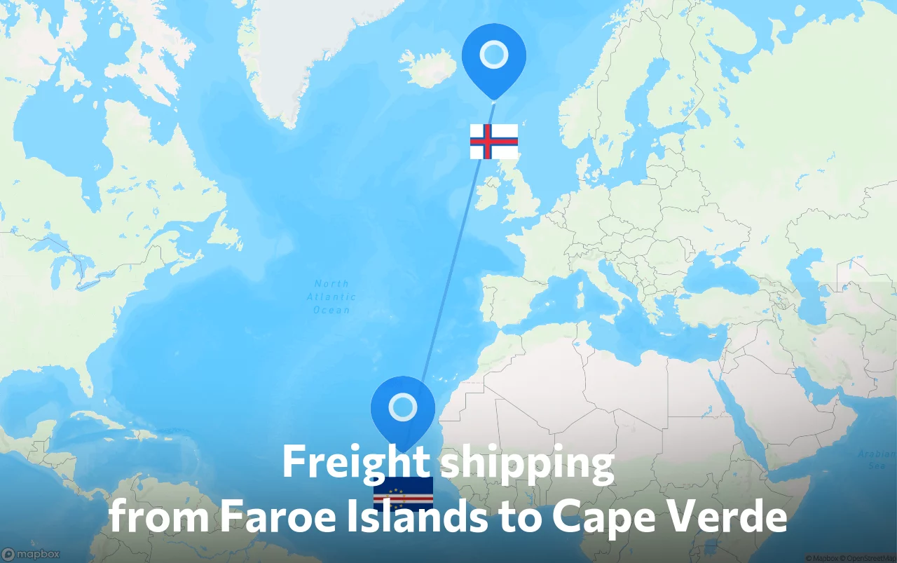 Shipping route from Faroe Islands to Cape Verde