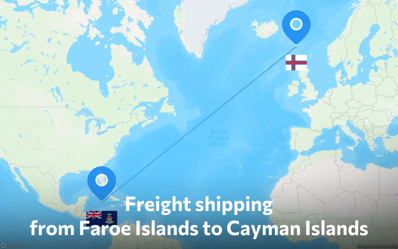 Shipping route from Faroe Islands to Cayman Islands