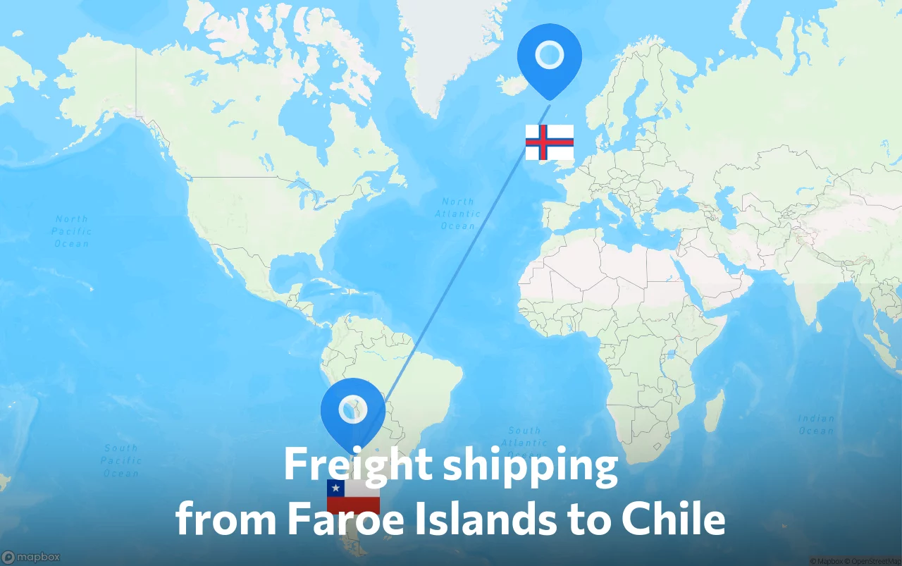 Shipping route from Faroe Islands to Chile