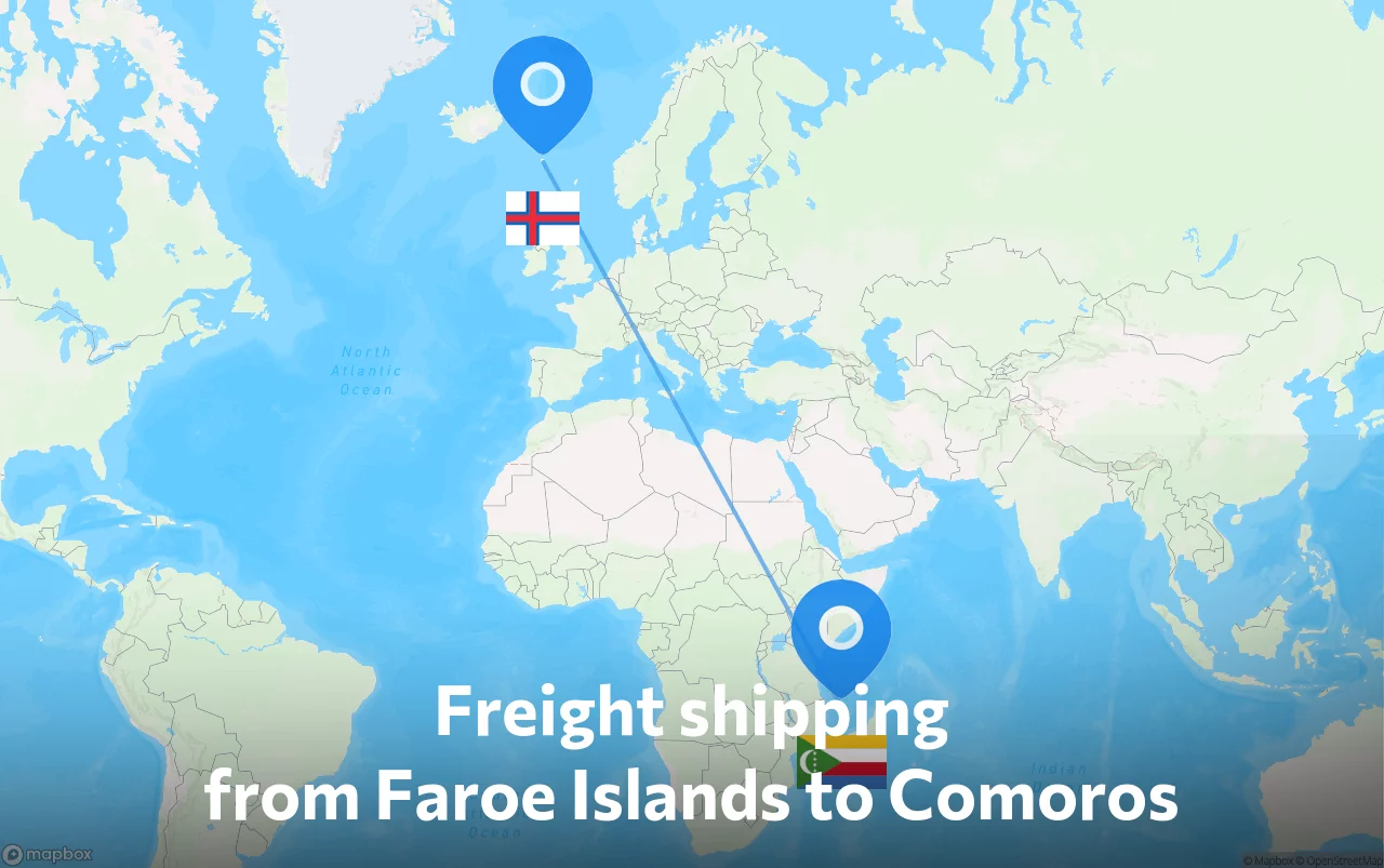 Shipping route from Faroe Islands to Comoros