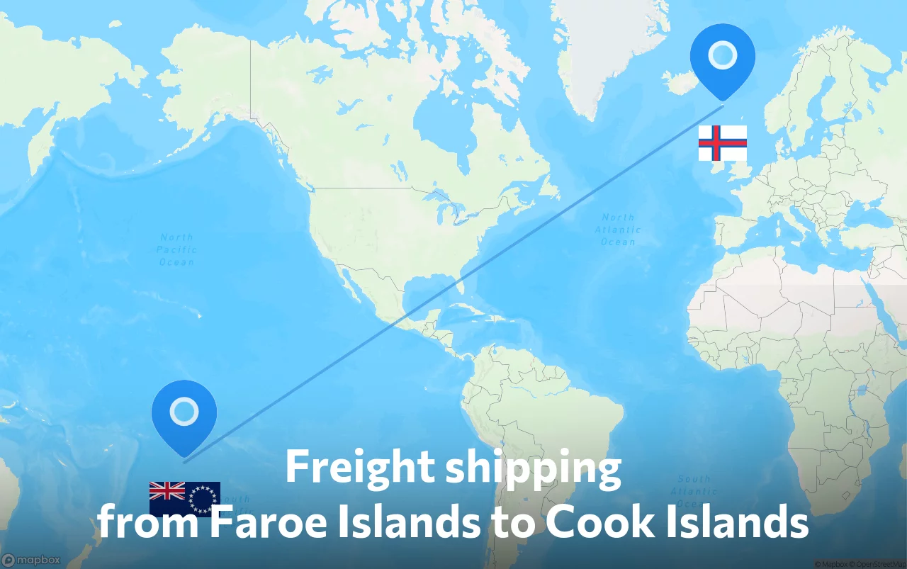 Shipping route from Faroe Islands to Cook Islands