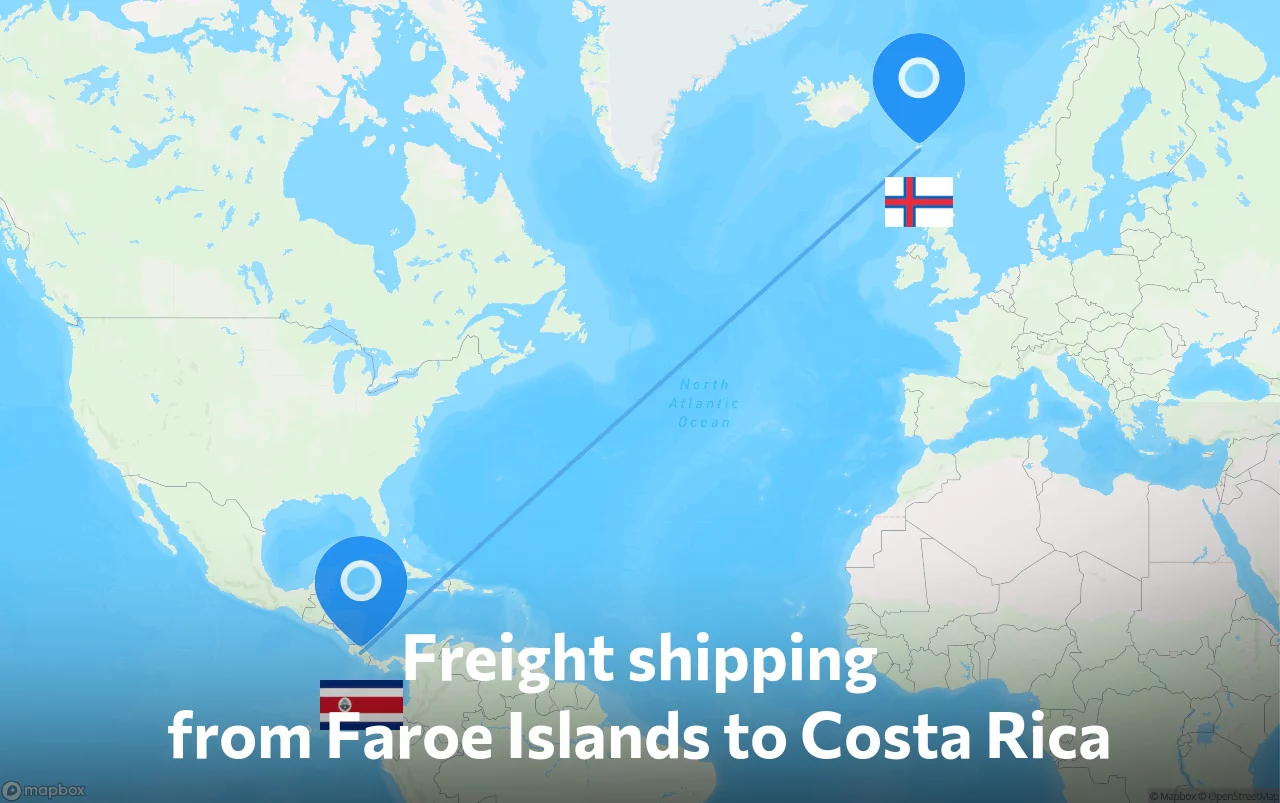 Shipping route from Faroe Islands to Costa Rica