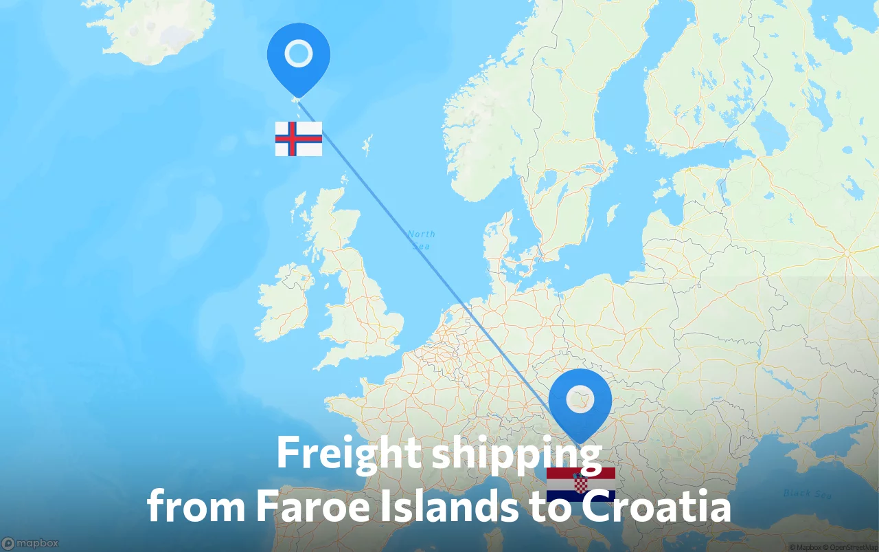 Shipping route from Faroe Islands to Croatia