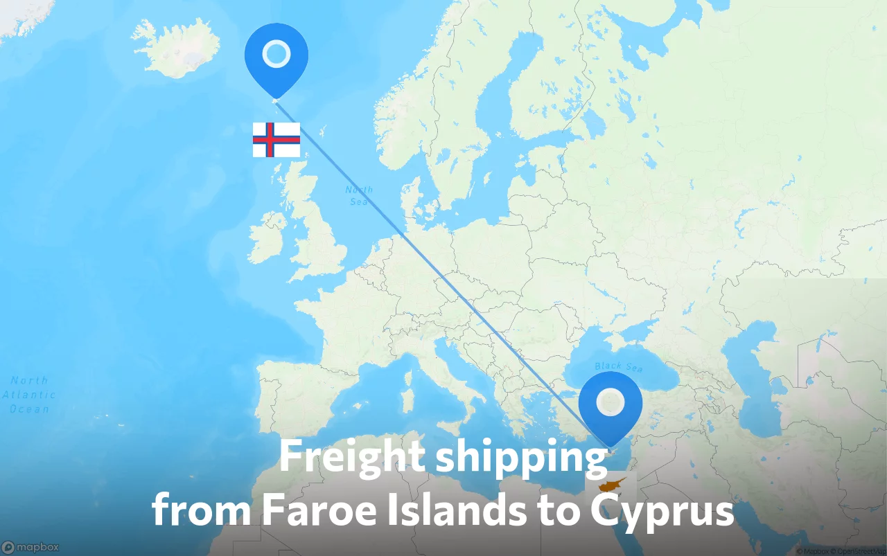 Shipping route from Faroe Islands to Cyprus