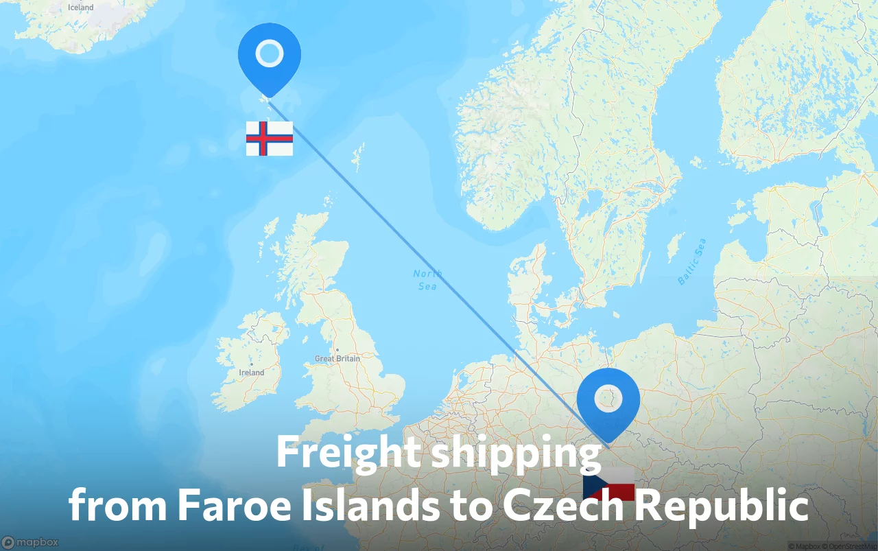 Shipping route from Faroe Islands to Czech Republic