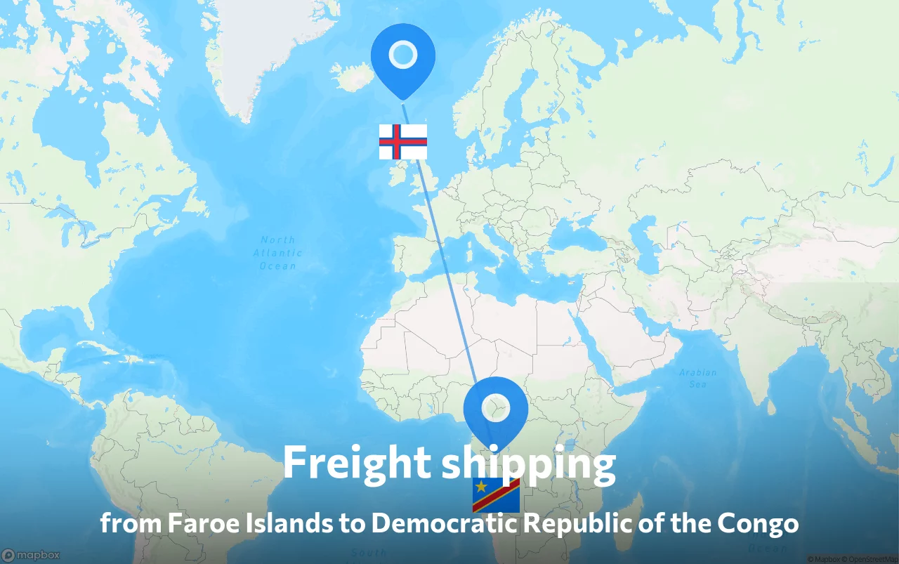 Shipping route from Faroe Islands to Democratic Republic of the Congo