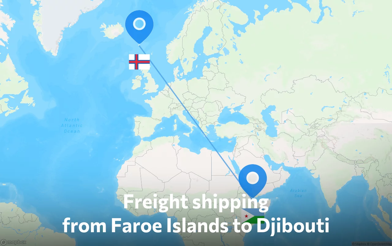 Shipping route from Faroe Islands to Djibouti