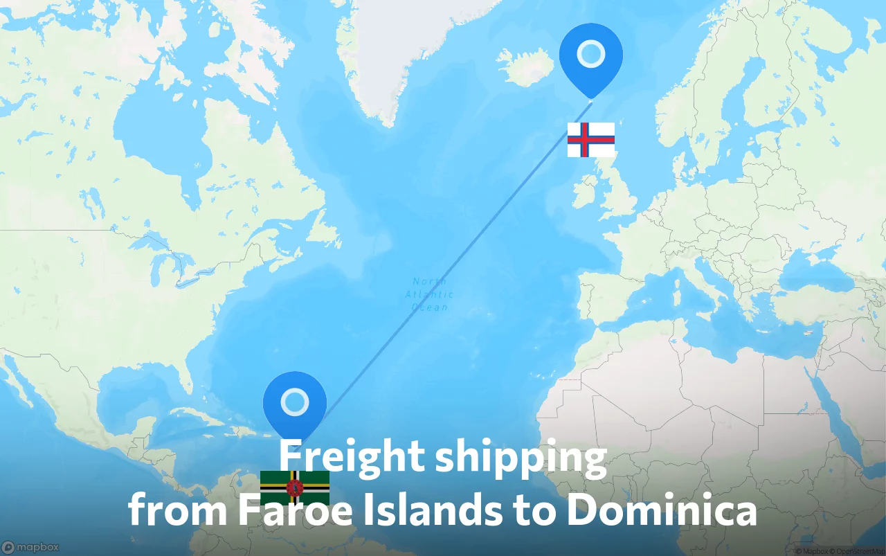 Shipping route from Faroe Islands to Dominica