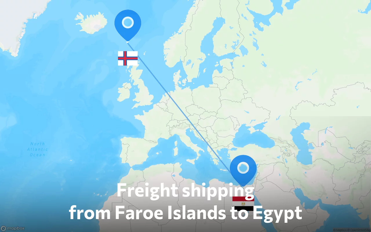 Shipping route from Faroe Islands to Egypt