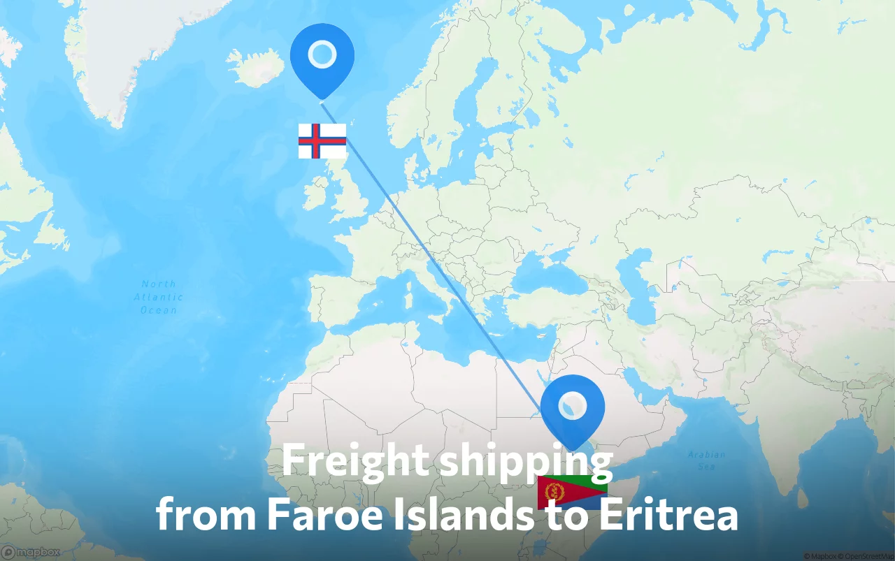 Shipping route from Faroe Islands to Eritrea