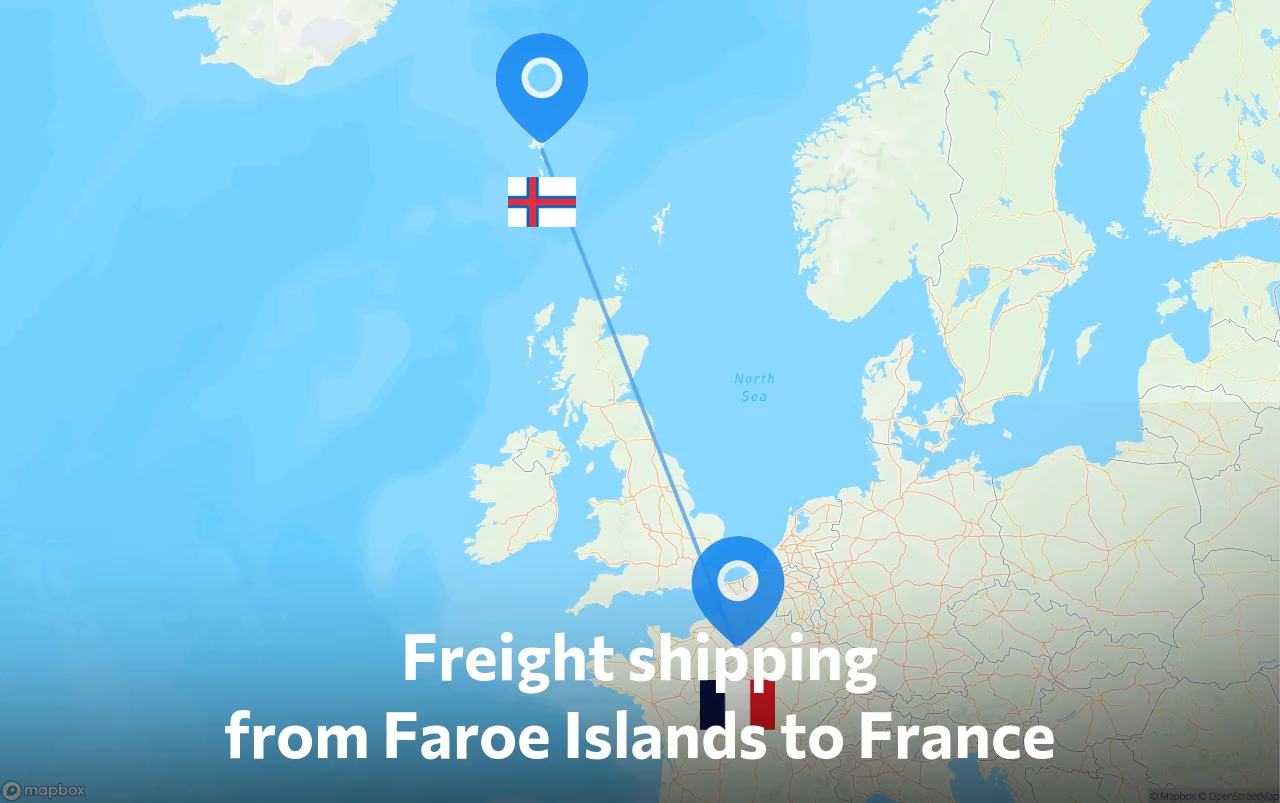 Shipping route from Faroe Islands to France