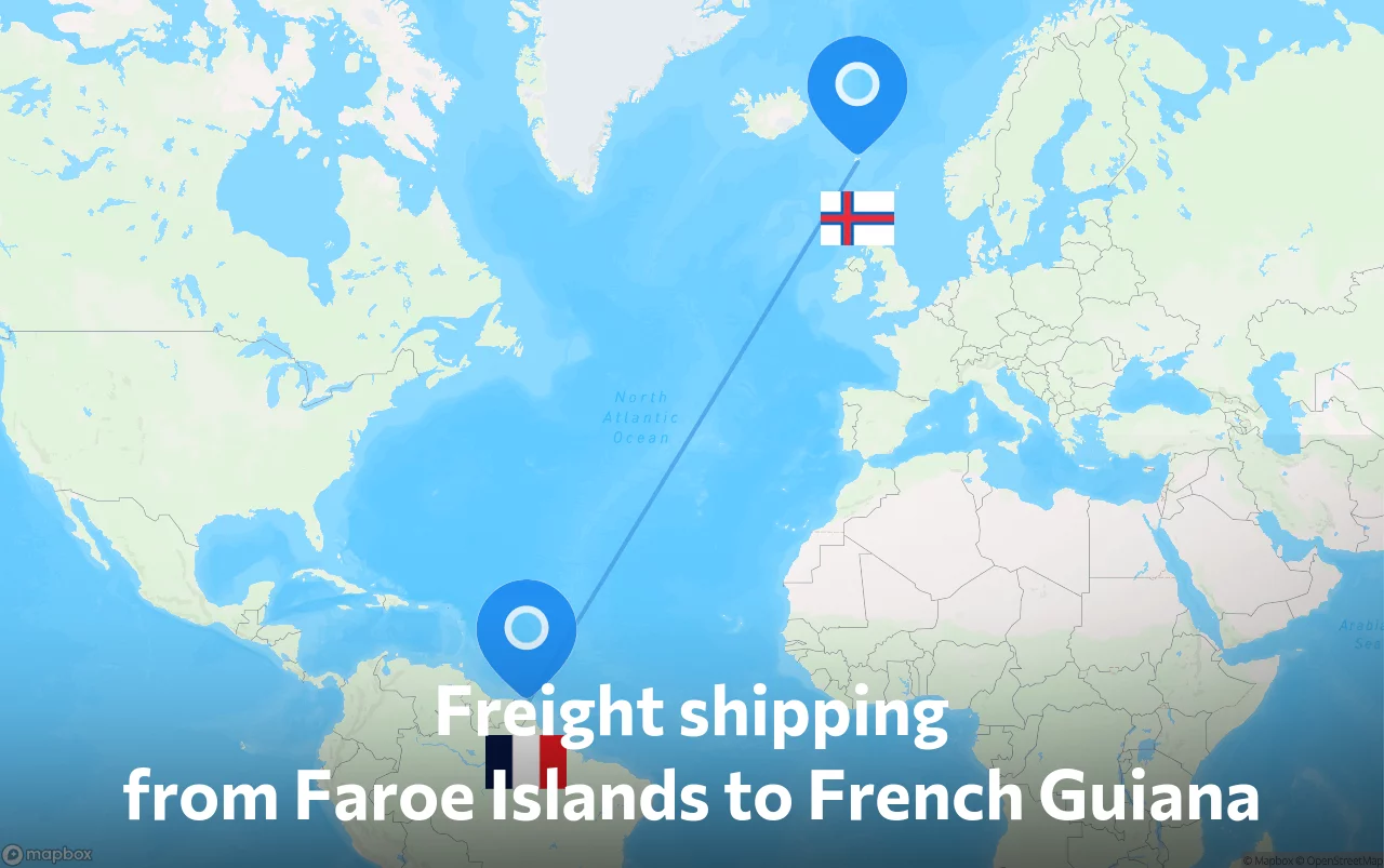 Shipping route from Faroe Islands to French Guiana