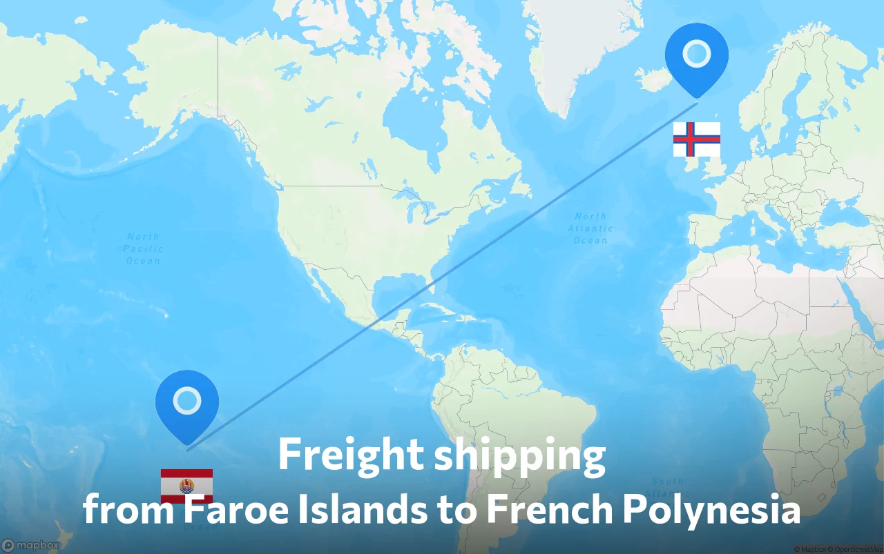 Shipping route from Faroe Islands to French Polynesia
