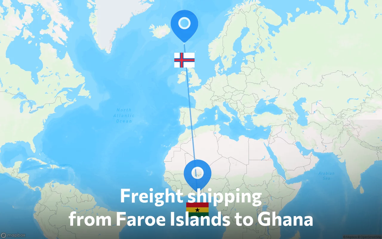 Shipping route from Faroe Islands to Ghana
