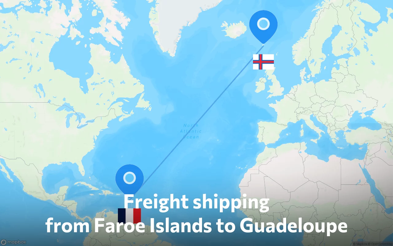 Shipping route from Faroe Islands to Guadeloupe