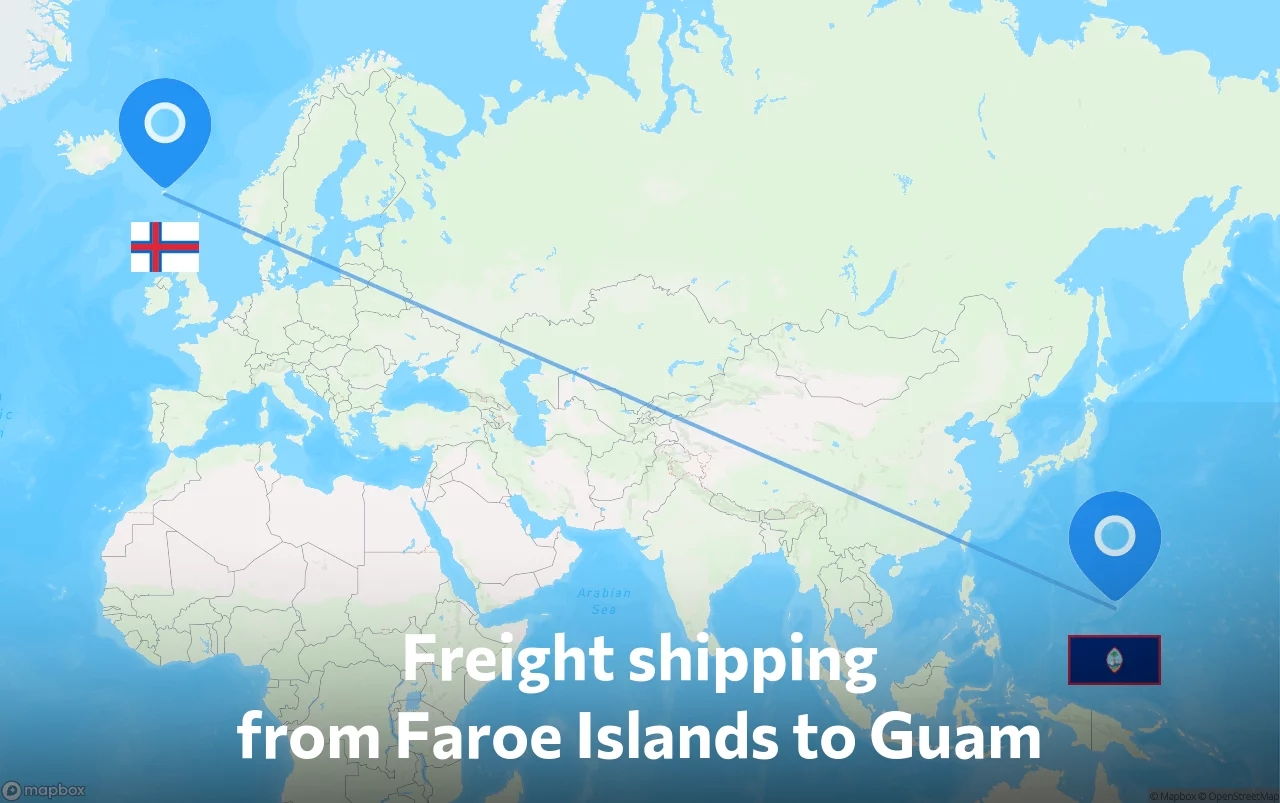 Shipping route from Faroe Islands to Guam