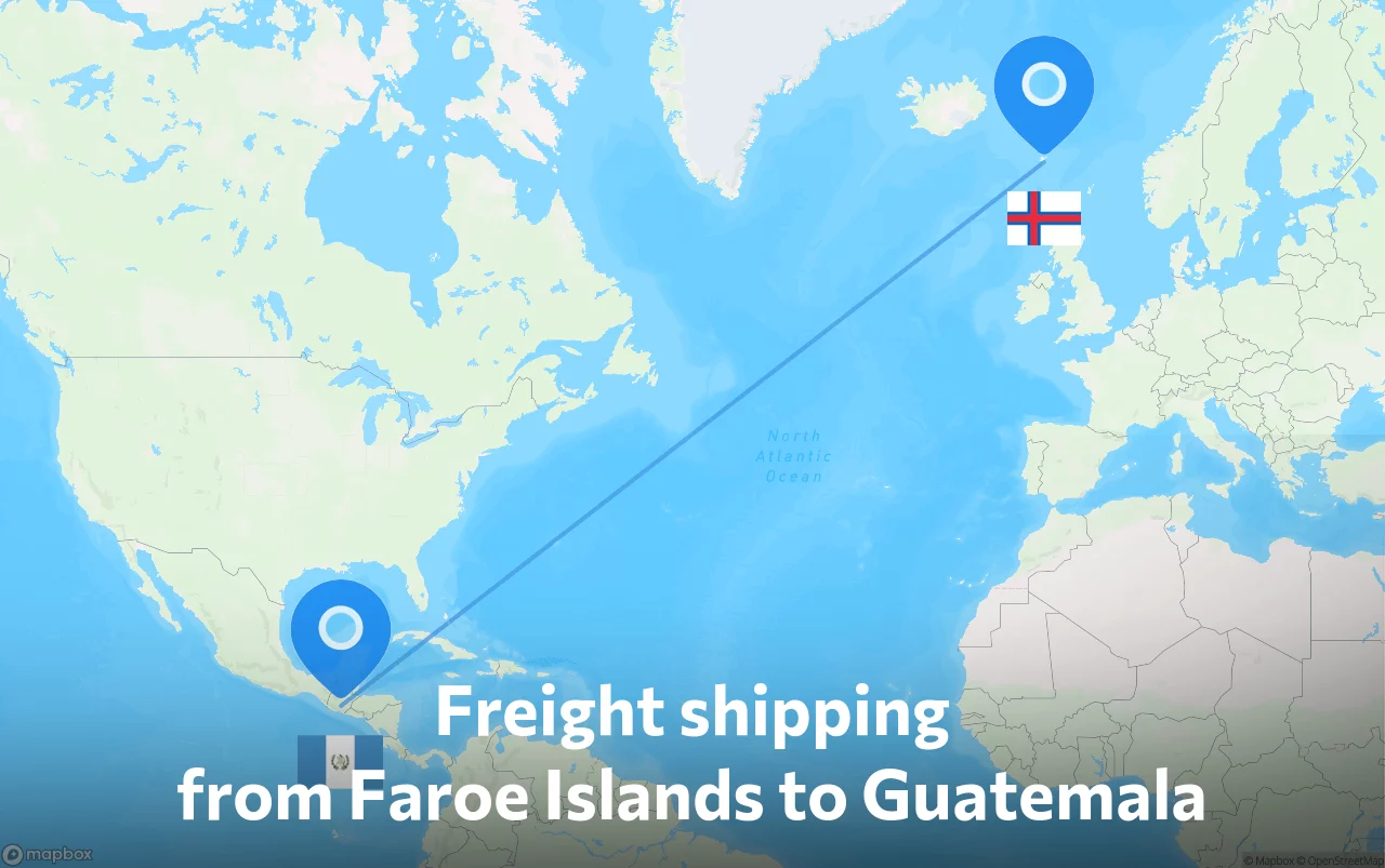 Shipping route from Faroe Islands to Guatemala