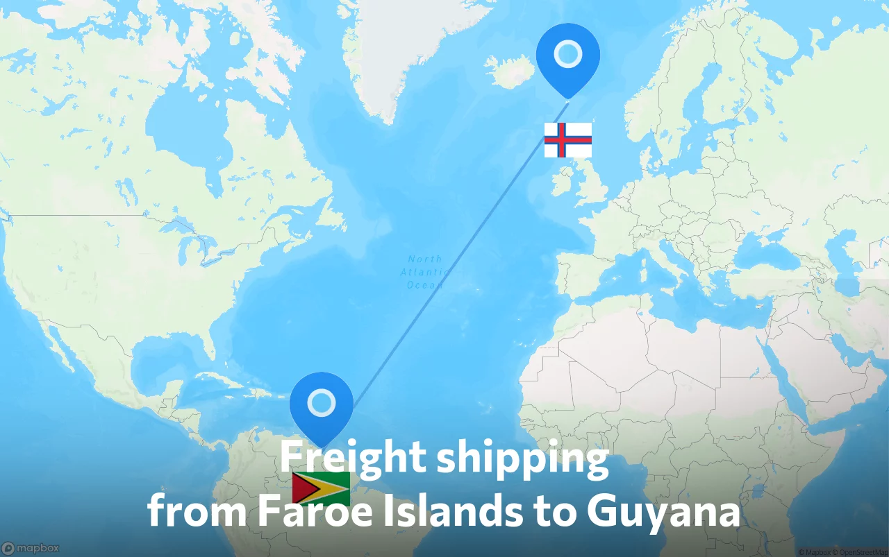 Shipping route from Faroe Islands to Guyana