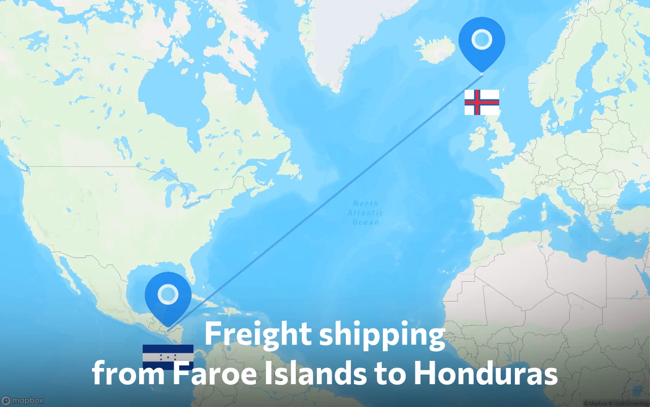 Shipping route from Faroe Islands to Honduras