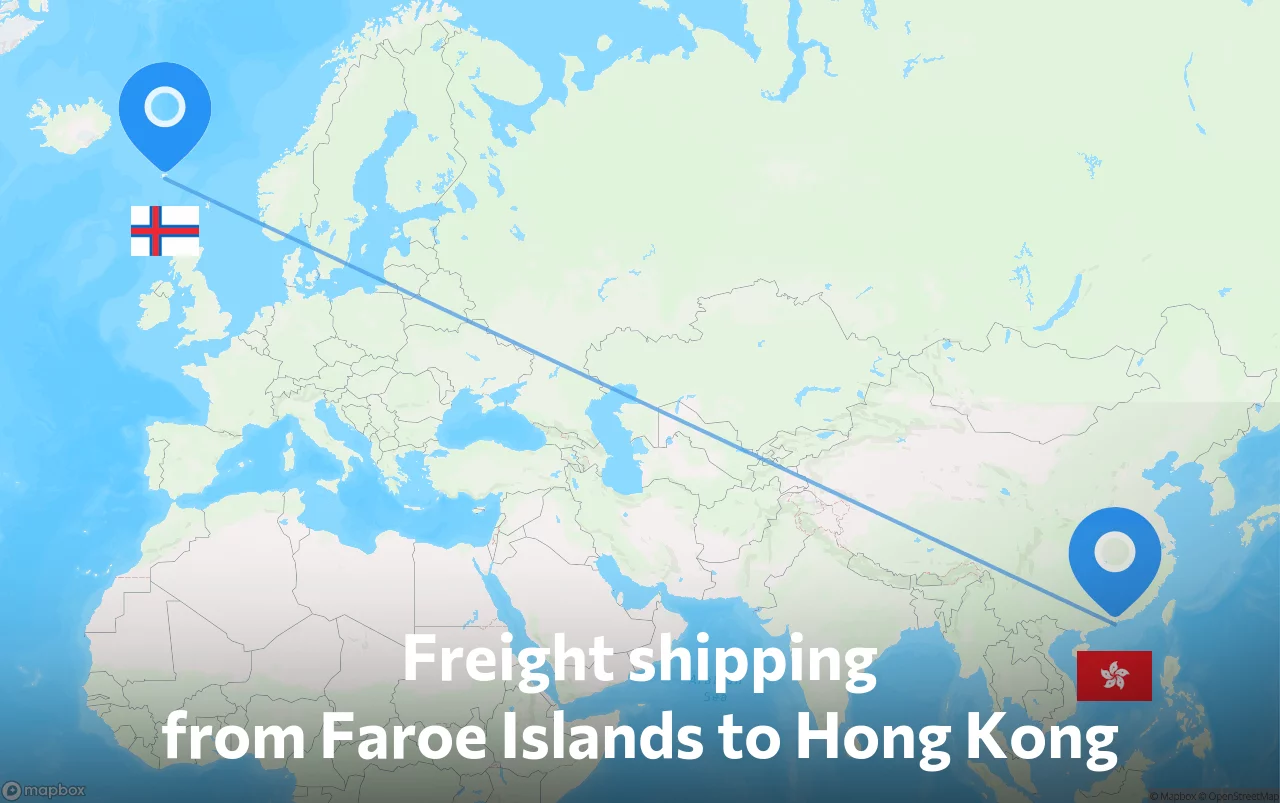 Shipping route from Faroe Islands to Hong Kong