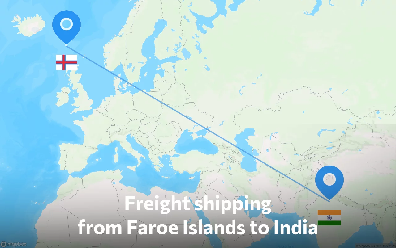 Shipping route from Faroe Islands to India