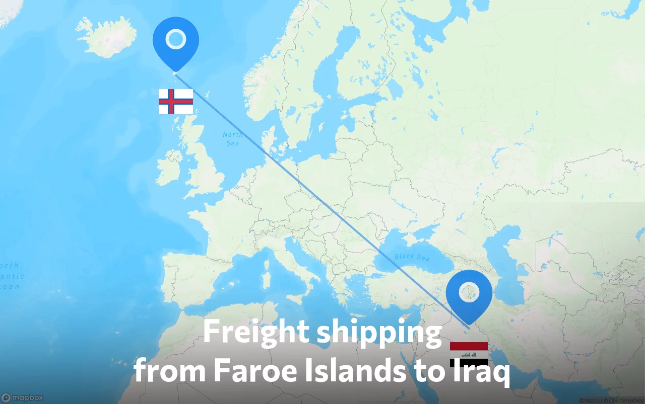 Shipping route from Faroe Islands to Iraq