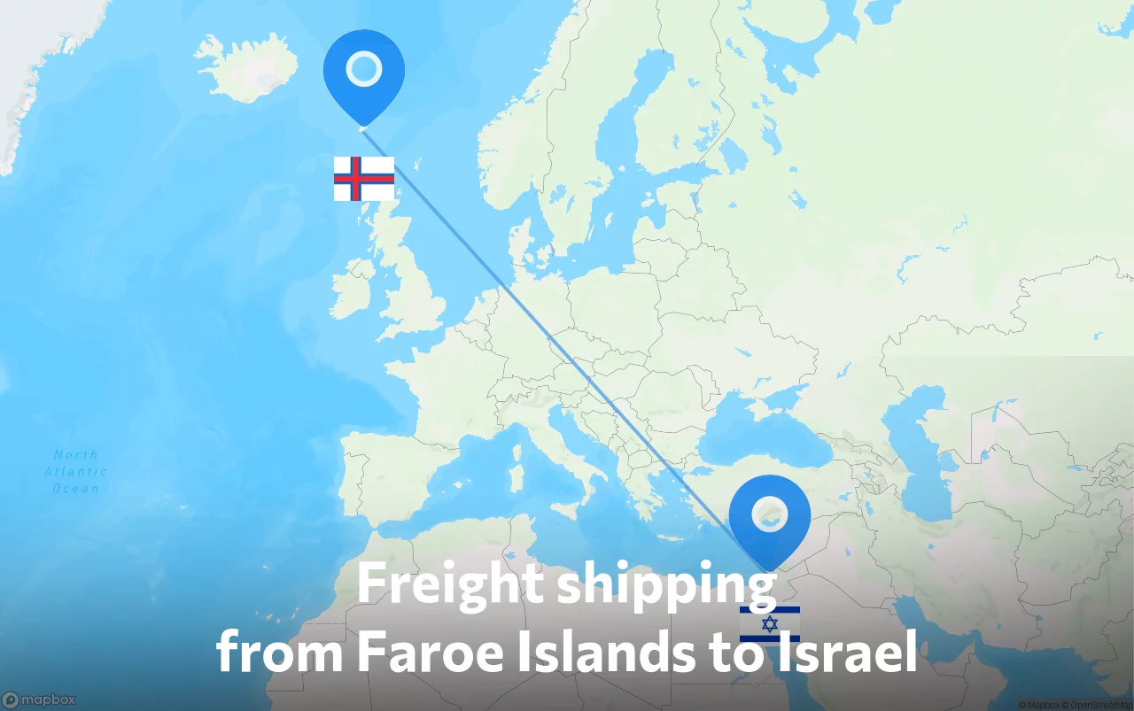 Shipping route from Faroe Islands to Israel