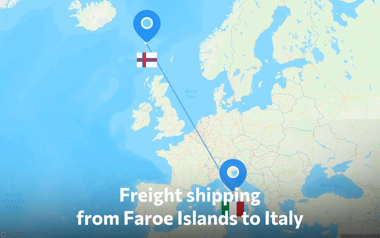 Shipping route from Faroe Islands to Italy