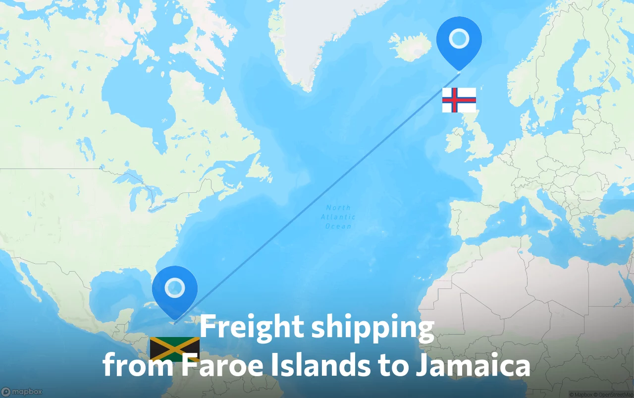 Shipping route from Faroe Islands to Jamaica