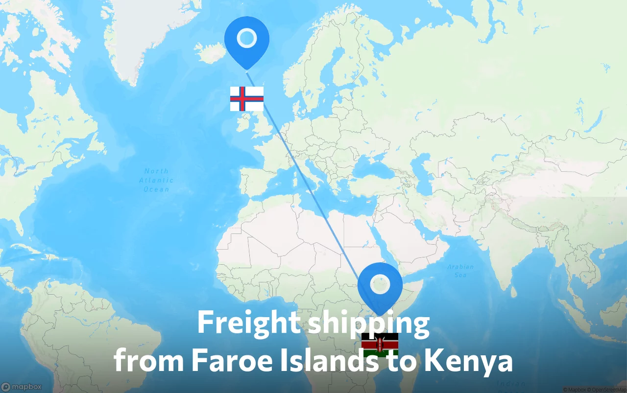 Shipping route from Faroe Islands to Kenya