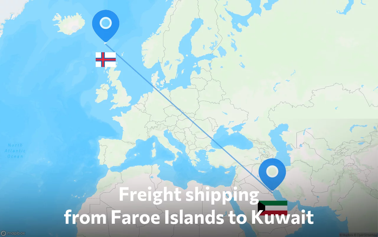 Shipping route from Faroe Islands to Kuwait
