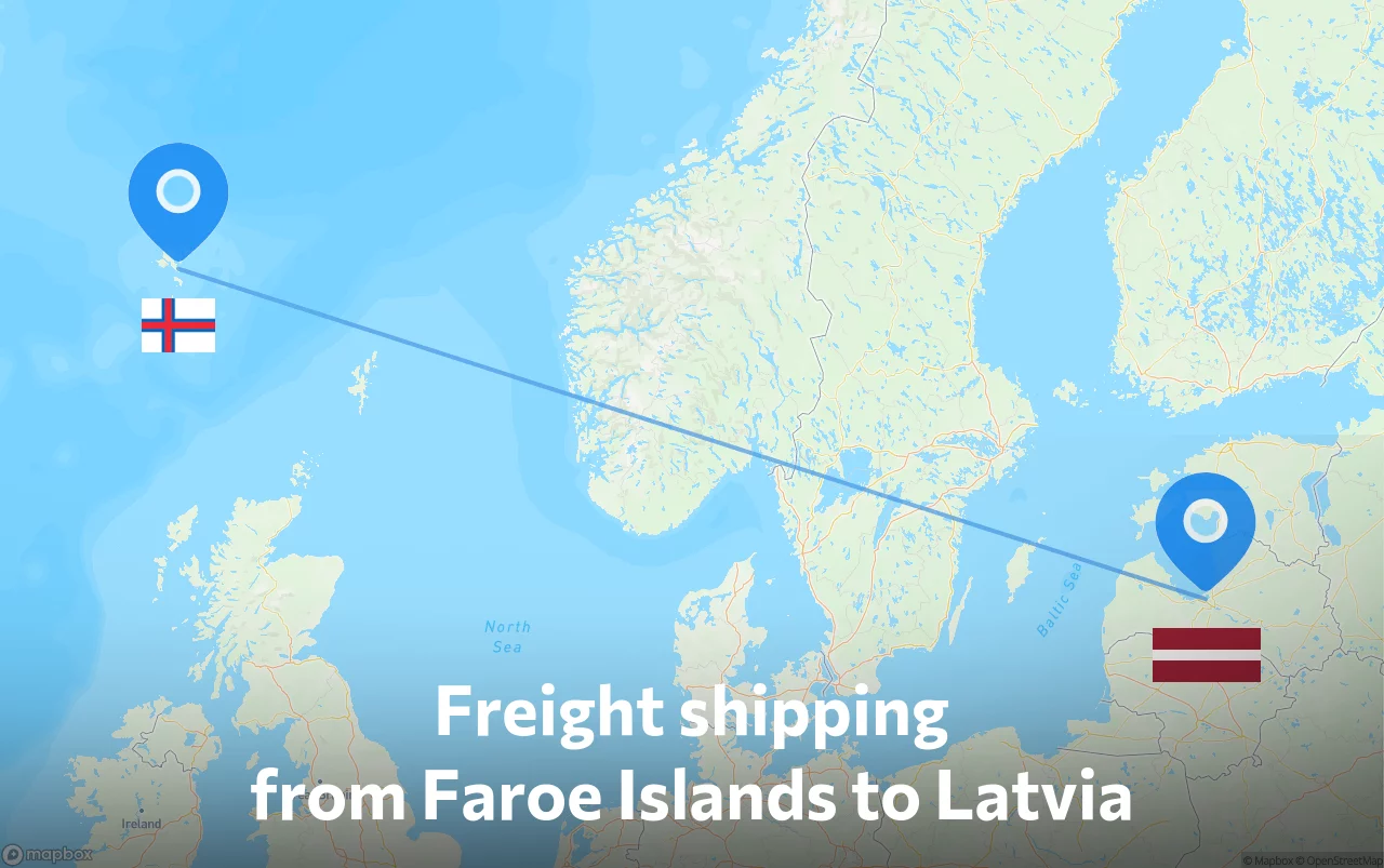 Shipping route from Faroe Islands to Latvia