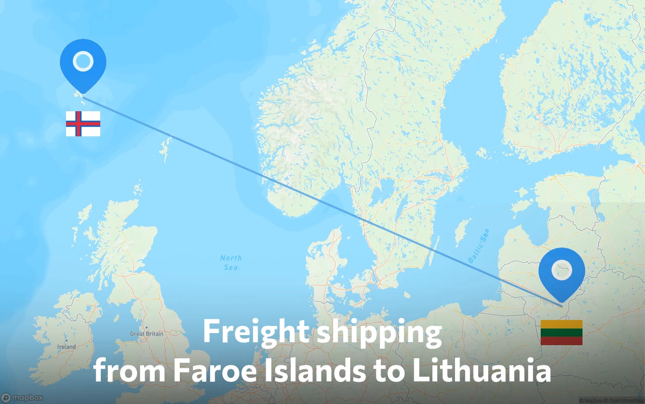 Shipping route from Faroe Islands to Lithuania