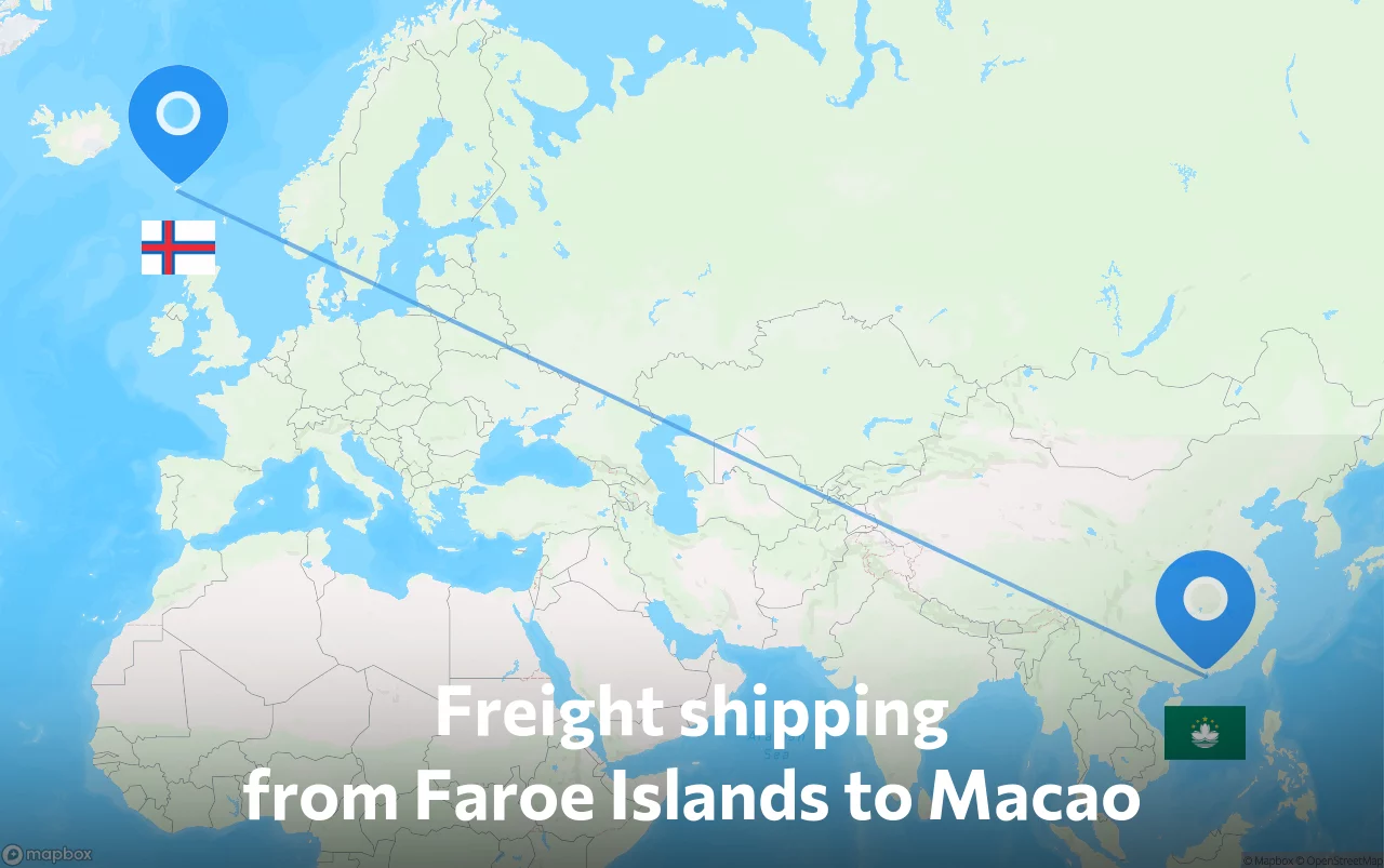Shipping route from Faroe Islands to Macao