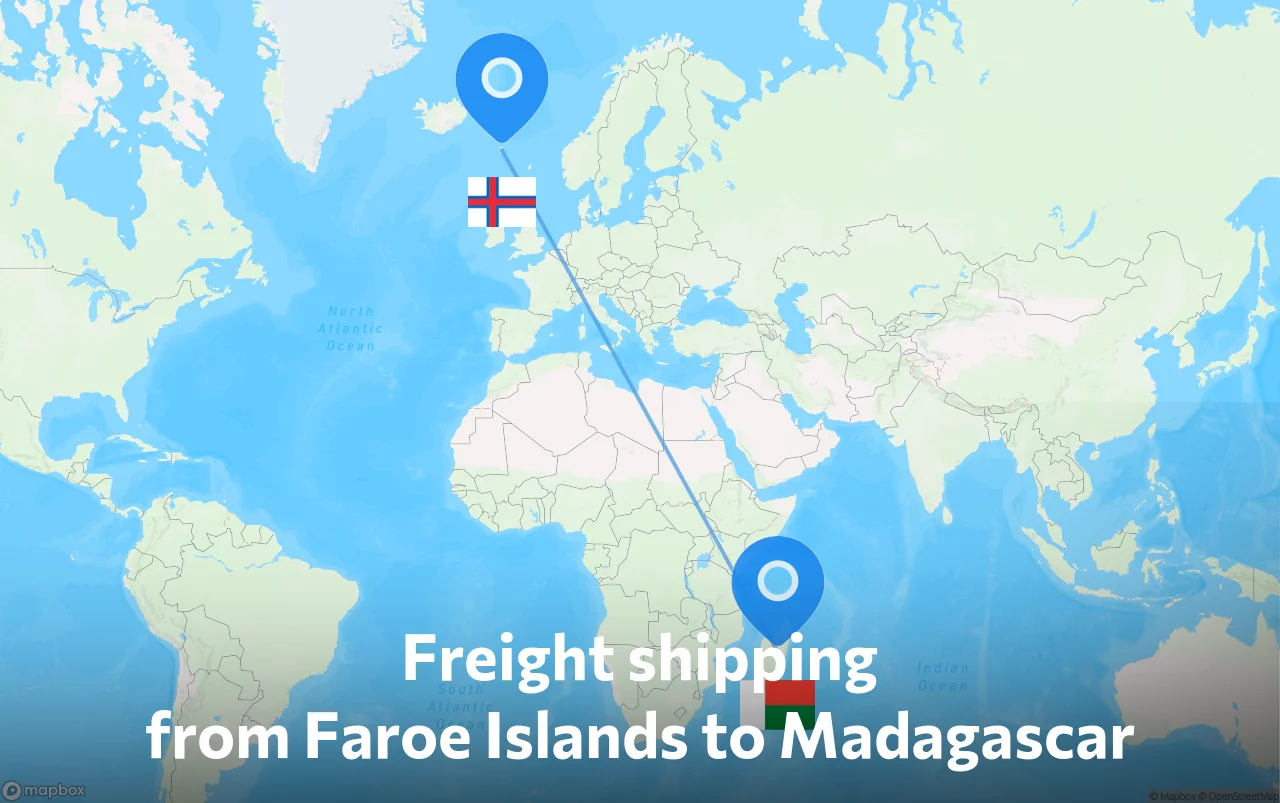 Shipping route from Faroe Islands to Madagascar