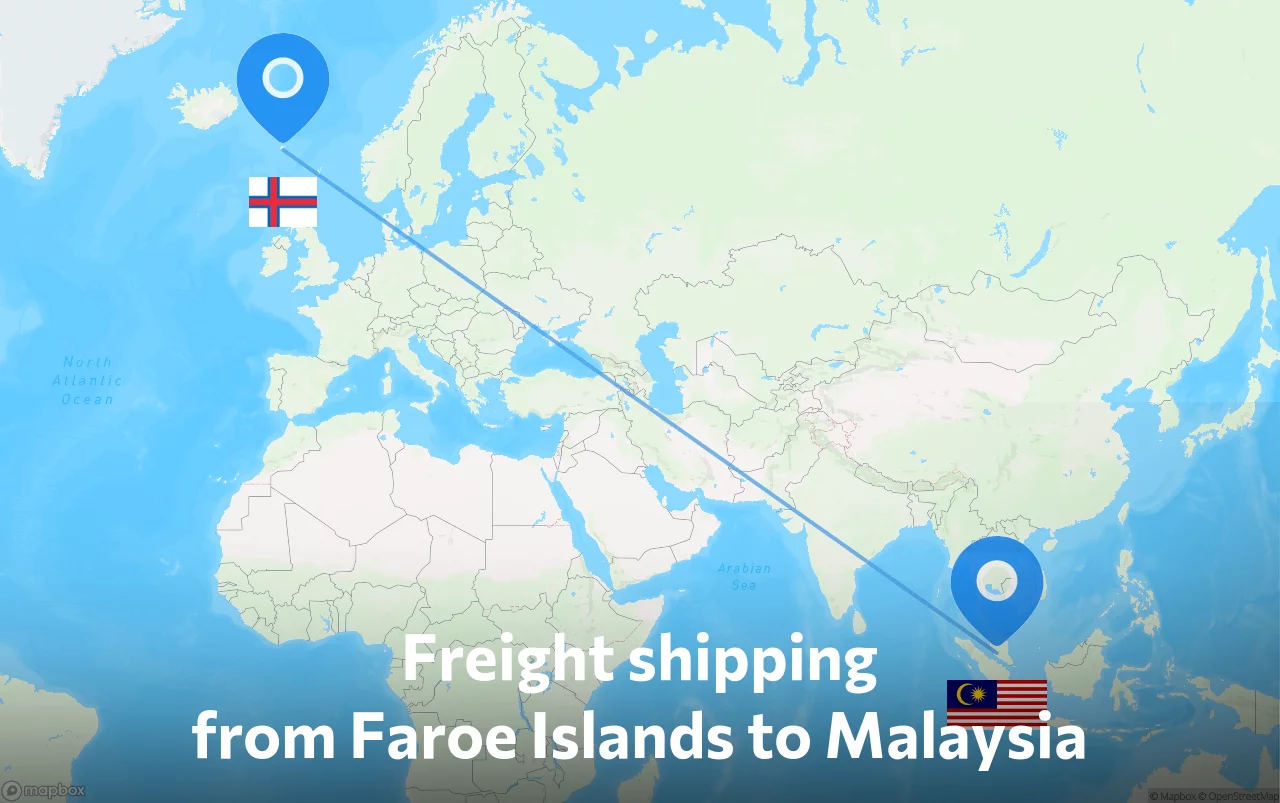 Shipping route from Faroe Islands to Malaysia
